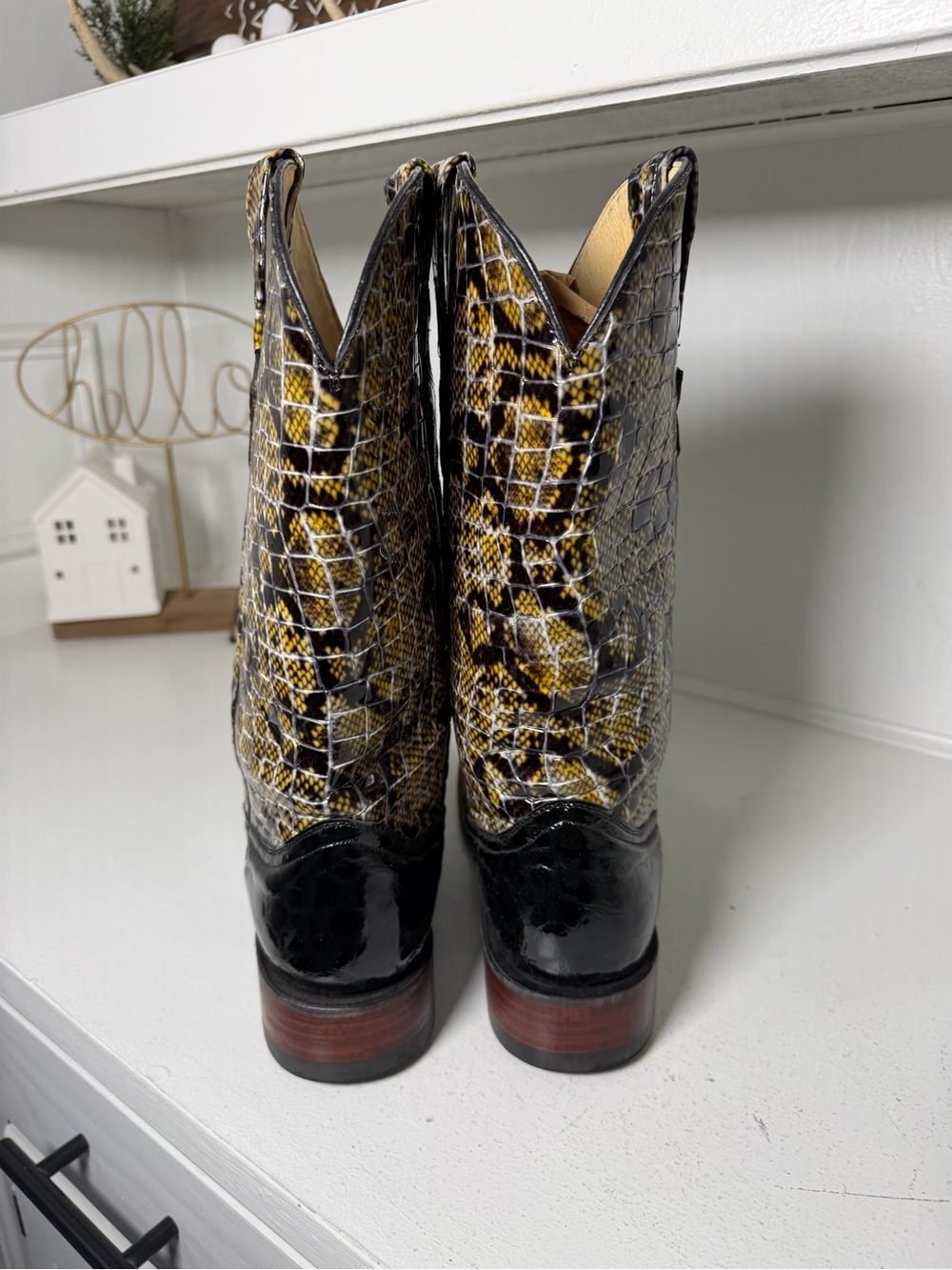 Ferrini Womens 10B Black Patent Snake Print Cowboy Boots Exotic Western - Picture 6 of 9